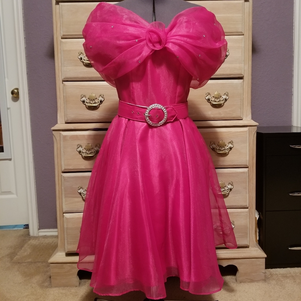 Jewoo's by Hanna Lee Hot Pink Dress with Rosette Vneck Size 5/6